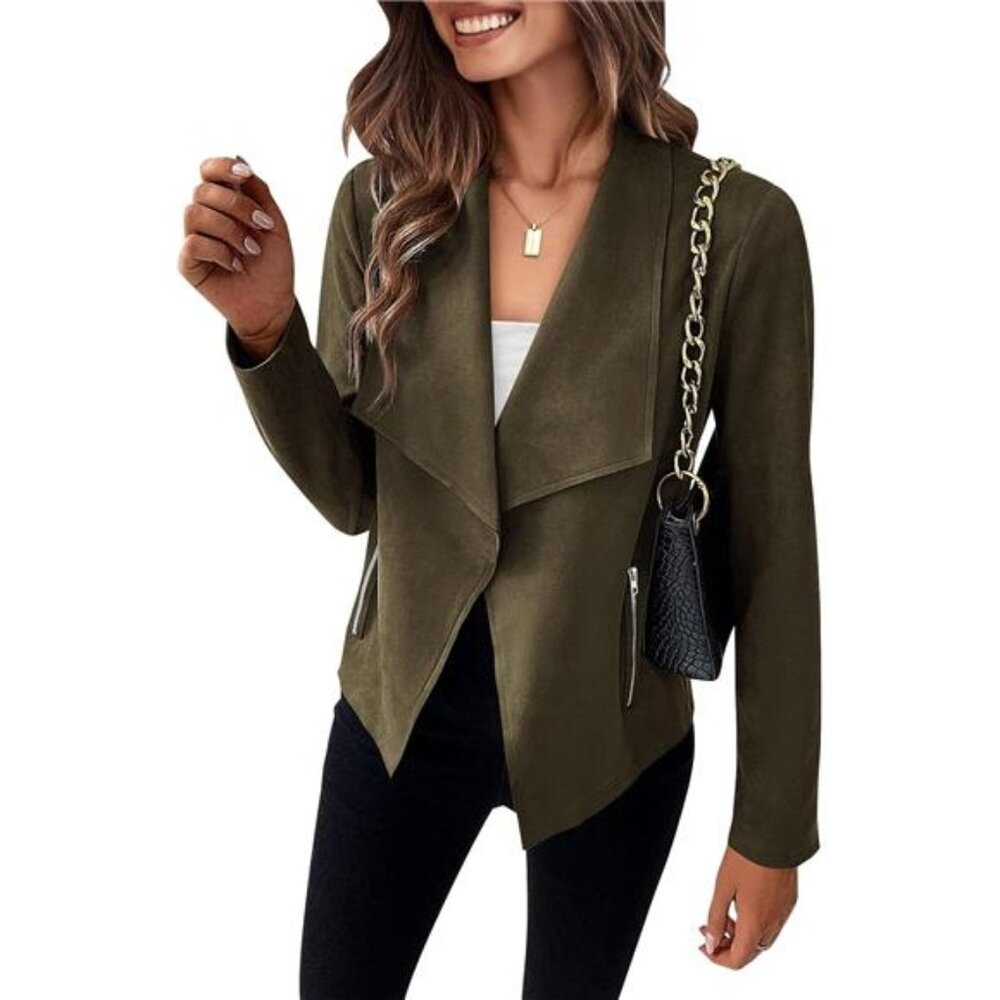 Women’s Faux Suede Jacket –Fall Long Sleeve Cropped Coat